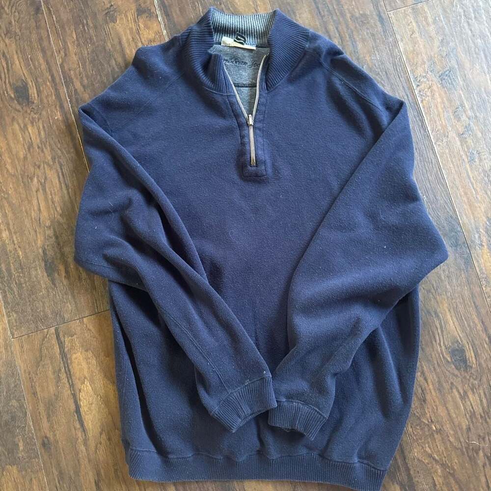 Caribbean Joe Navy Blue Quarter Zip Pullover Sweater
